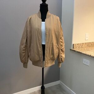 Tan Bomber Flight Jacket from Topshop with Quilted Lining, size XS